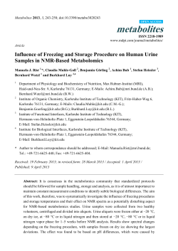 Influence of Freezing and Storage Procedure on Human Urine