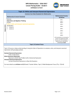 Topic 13 Pacing Guide - Milwaukee Public Schools