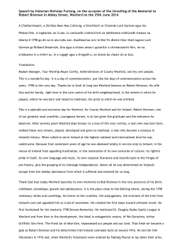 Speech by historian Nicholas Furlong, on the occasion of the