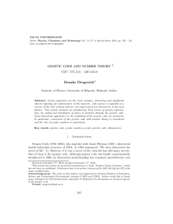 GENETIC CODE AND NUMBER THEORY &dagger; UDC 575.113 : 530.145