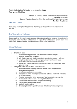 Topic: Calculating Perimeter of an irregular shape Year group: First
