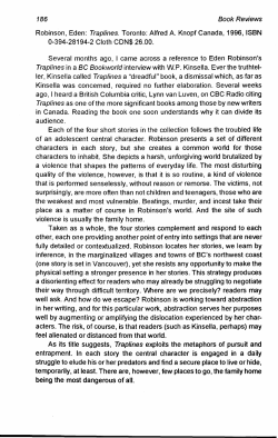 Book Reviews Robinson, Eden: Traplines. Toronto: Alfred A. Knopf