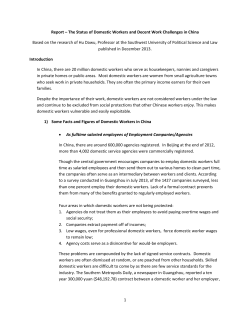 DOMESTIC WORKERS IN CHINA - International Domestic Workers