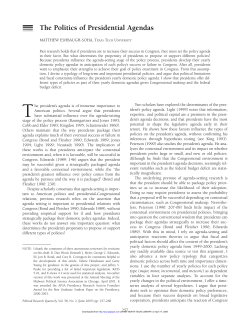 The Politics of Presidential Agendas