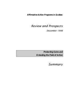 Affirmative Action Programs in Qu&eacute;bec - Review and