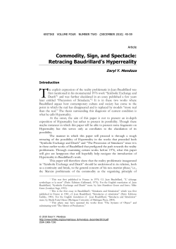 Commodity, Sign, and Spectacle: Retracing Baudrillard`s