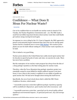 Confidence -- What Does It Mean For Nuclear Waste?