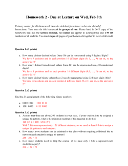 Homework 2 - Due at Lecture on Wed, Feb 8th