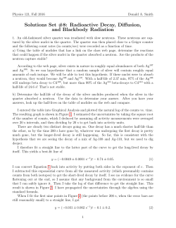 Solutions Set #8: Radioactive Decay, Diffusion, and Blackbody