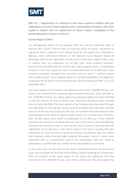 SMT SA &ndash; Registration of a decrease in the share capital