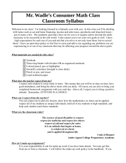 Mr. Wadle`s Consumer Math Class Classroom Syllabus