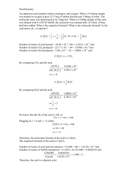 Stoichiometry An unknown acid contains carbon