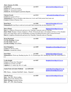 January 25, 2016 Greg Brown ext 4213