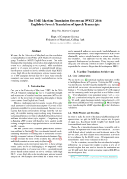 The UMD Machine Translation Systems at IWSLT 2016: English
