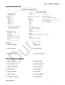UNIT 7 &ndash; CHEMICAL FORMULAS Notes/Worksheets 1 WRITING