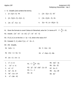 Algebra 1RP Assignment #50 Multiplying Polynomials &ndash; day 2 1 &ndash; 6