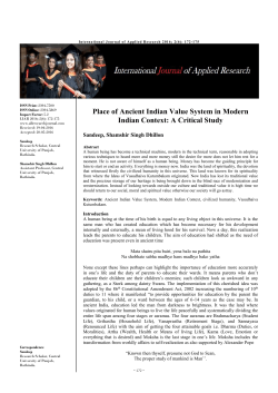 Place of Ancient Indian Value System in Modern Indian Context: A