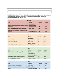 District Science Fair: We are pleased to announce our top science