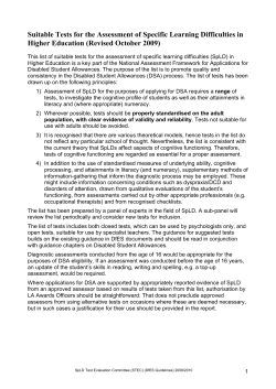 Suitable Tests for the Assessment of Specific Learning