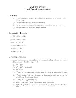 Math 566 WI 2011 Final Exam Review Answers Relations