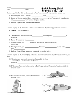 Guided Reading Notes: Newton`s Third Law