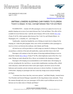 AMTRAK LOWERS SLEEPING CAR FARES TO FLORIDA