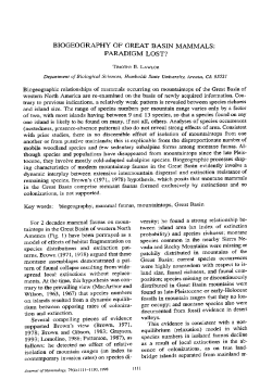 biogeography of great basin mammals: paradigm