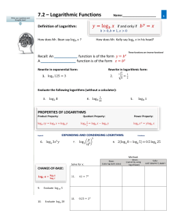 7.2 – Logarithmic Functions