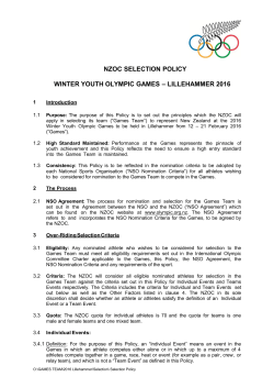 NZOC SELECTION POLICY WINTER YOUTH OLYMPIC GAMES
