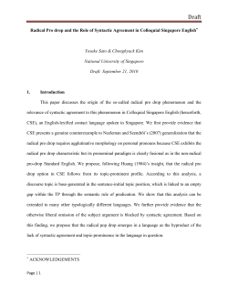 Radical Pro drop and the Role of Syntactic Agreement in Colloquial