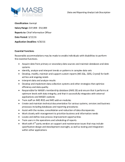 Data and Reporting Analyst Job Description Classification: Exempt