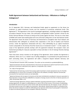 Rubik Agreement between Switzerland and Germany &ndash; Milestone or