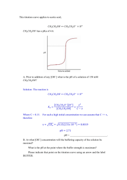 This titration curve applies to acetic acid, has a pKa of 4.6. A. Prior to