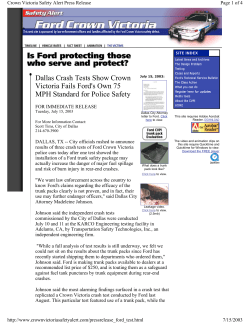Dallas Crash Tests Show Crown Victoria Fails Ford`s Own 75 MPH
