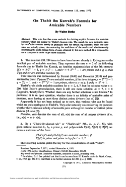 On Thabit ibn Kurrah`s Formula for