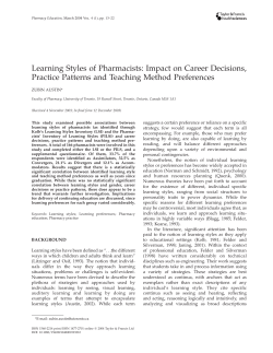 Learning Styles of Pharmacists: Impact on Career Decisions