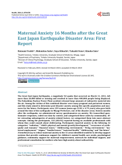 Maternal Anxiety 16 Months after the Great East Japan Earthquake