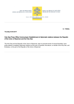 Holy See Press Office Communiqu&eacute;: Establishment of diplomatic