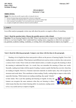 SFL/METU February 2017 Dept. of B.E. Portfolio Writing 1 PIN