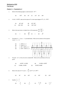 Mathematics 2204 Final Review Chapter 4 Trigonometry 2 40 ,140