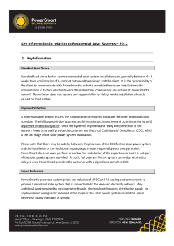 Key Information in relation to Residential Solar