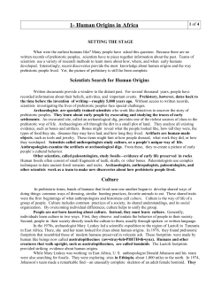 1- Human Origins in Africa