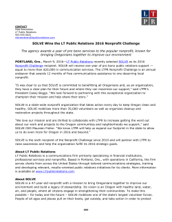 ### SOLVE Wins the LT Public Relations 2016 Nonprofit Challenge