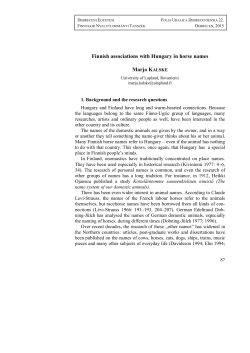 Finnish associations with Hungary in horse names Marja KALSKE