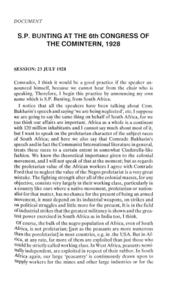 S.P. BUNTING AT THE 6th CONGRESS OF THE COMINTERN, 1928