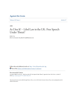 As I See It! -- Libel Law in the UK: Free Speech - Purdue e-Pubs
