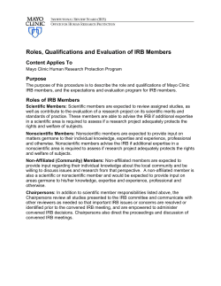 Roles, Qualifications and Evaluation of IRB Members
