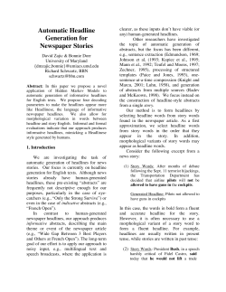 Automatic Headline Generation for Newspaper Stories