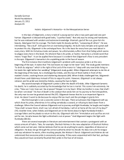 Gilgamesh`s Hamartia&mdash;In the Mesopotamian Sense In the