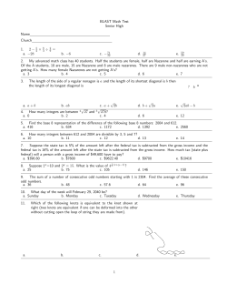 BLAST Math Test Senior High Name Church 1. 2 &minus; 5 &times; 8 &divide; 2 = a. &minus;28